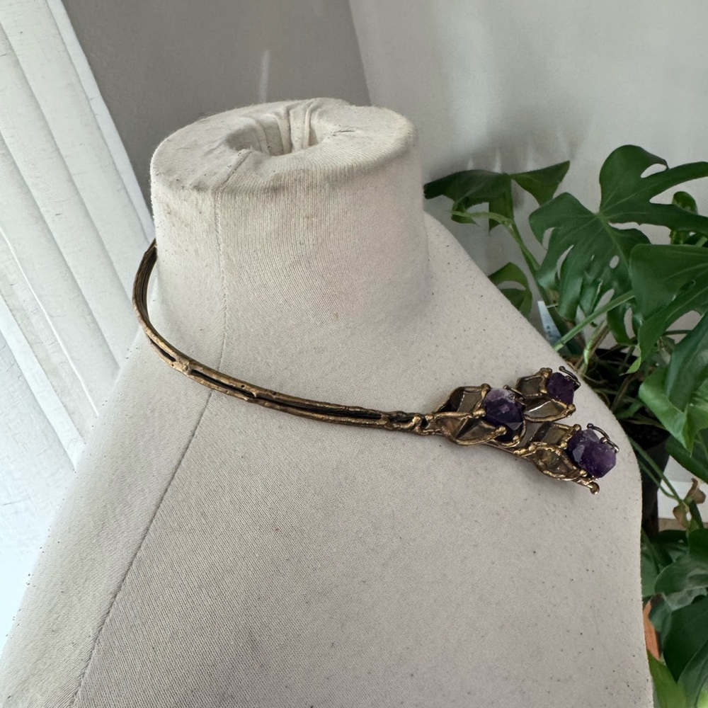 Artisan Brutalist Amethyst Leaf Torque Choker Sta… - image 6